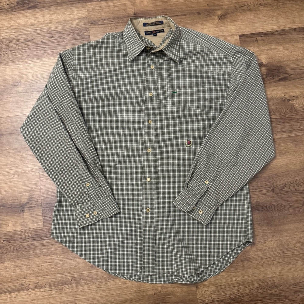 EUC - Tommy Hilfiger - Men's Vintage Olive Button Down Shirt